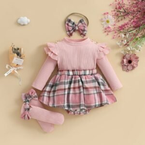 Baby Girls Plaid Bodysuit Skirt Outfit Set