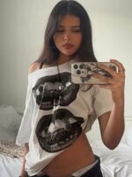 Women's Hip Hop Mouth Print Oversized T-Shirt