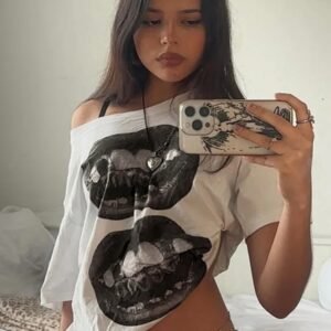 Women's Hip Hop Mouth Print Oversized T-Shirt