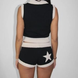 Women's Contrast Knit Cardigan & Shorts Set