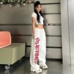 Women's High-Waisted Letter Print Streetwear Trousers