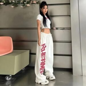 Women's High-Waisted Letter Print Streetwear Trousers
