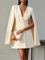 Double-Breasted Shawl Cloak Suit Dress for Women