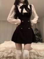 Preppy Bow Tie Fake Two-Piece Dress for Women