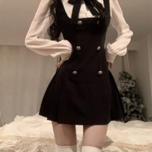 Preppy Bow Tie Fake Two-Piece Dress for Women