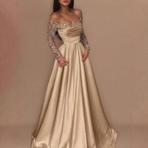 Women's Sequin Off-Shoulder Long Sleeve Evening Dress