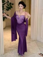 Women's Mesh Sequin Tube Top Evening Gown