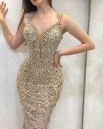 Champagne Pearl Sweetheart Long Evening Gown