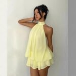 Women's Halter Neck Backless Chiffon Party Mini Dress