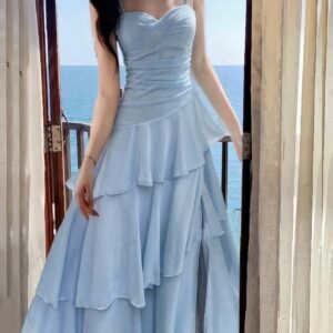 Women's Ruffle Spaghetti Strap Long Summer Party Dress