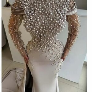 Light Beige Satin High Neck Mermaid Party Dress