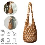 Women's Brown Wooden Bead Woven Shoulder Bag