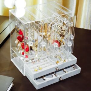 Large Transparent Jewellery Storage Box with Dust proof Design