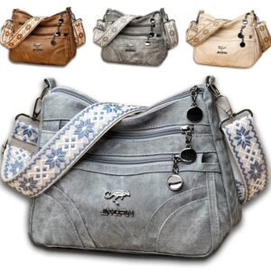 Spacious Women's Multi-Pocket Leather Crossbody Bag