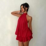 Women's Halter Neck Backless Chiffon Party Mini Dress