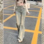 Vintage Blue High-Waist Wide-Leg Jeans for Women