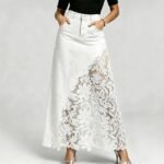 Women's High-Waist Lace Detail A-Line Denim Skirt