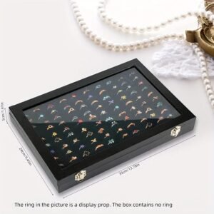 Glass Cover Ring Display Box with Grooved Ring Holder