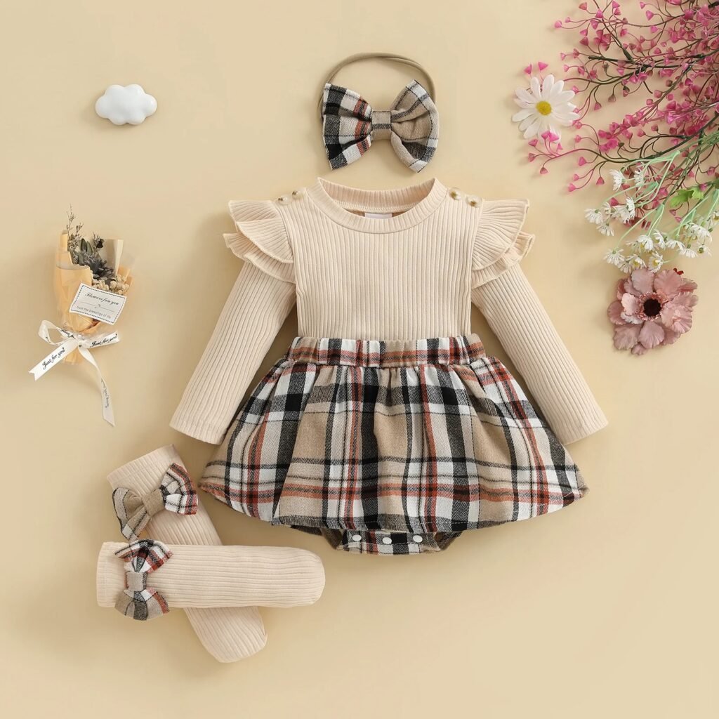 Baby Girls Plaid Bodysuit Skirt Outfit Set