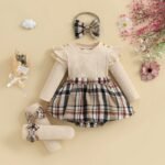 Baby Girls Plaid Bodysuit Skirt Outfit Set