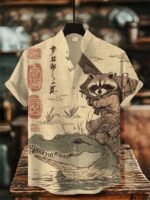 Men's 3D Cat Print Linen Short Sleeve Casual Shirt