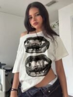 Women's Hip Hop Mouth Print Oversized T-Shirt