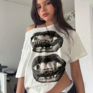 Women's Hip Hop Mouth Print Oversized T-Shirt