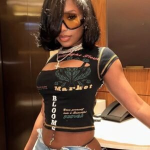 Women's Y2K Hollow Out Printed Crop Top