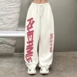 Women's High-Waisted Letter Print Streetwear Trousers