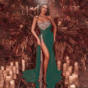 Women's Luxury Sequin Off-Shoulder High-Split Dress