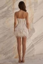 Women's Sparkly Strapless Feathered Bridal Mini Dress