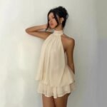 Women's Halter Neck Backless Chiffon Party Mini Dress