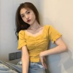 Women's Ruffle Knit Crop Top with Short Sleeves