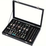 Glass Cover Ring Display Box with Grooved Ring Holder