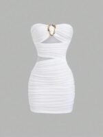 Women's Strapless Bustier Mini Dress with Metal Buckle