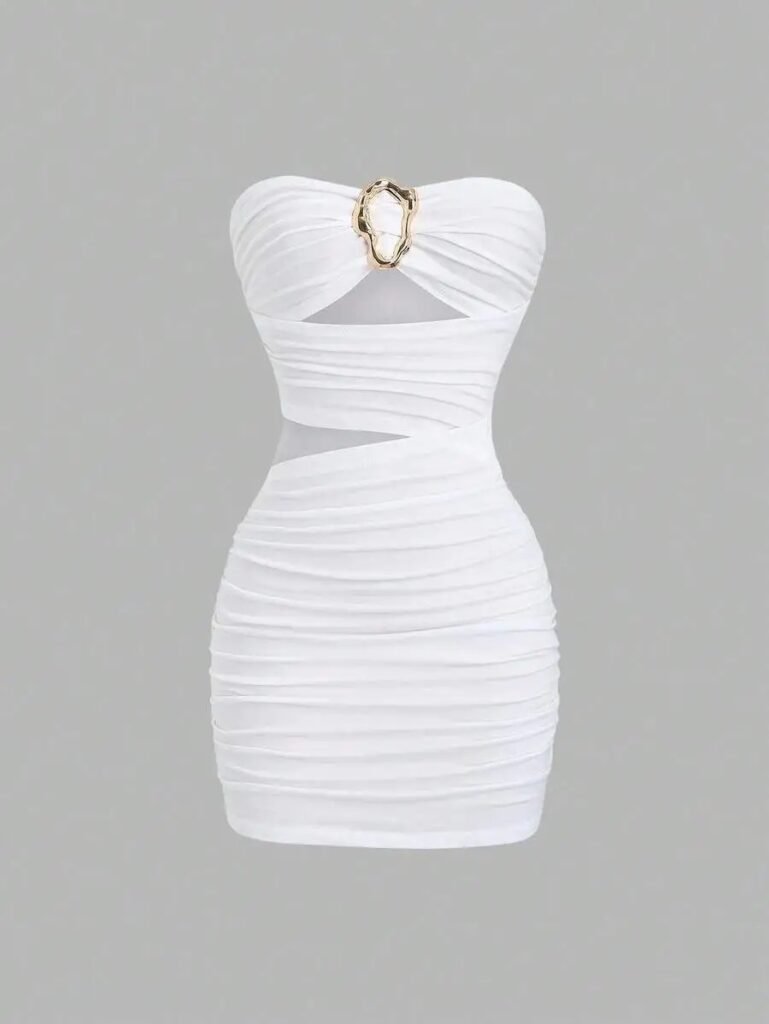 Women's Strapless Bustier Mini Dress with Metal Buckle