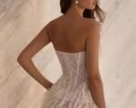Women's Sparkly Strapless Feathered Bridal Mini Dress