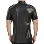 Men's Faux Leather Short Sleeve Button-Up Shirt