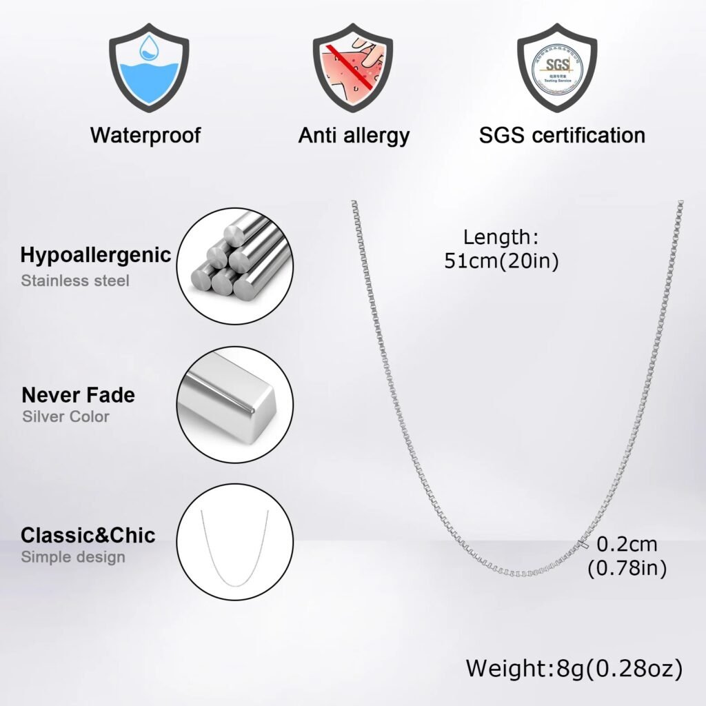 Unisex Stainless Steel Box Chain Necklace
