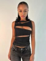Women's Sleeveless Round Neck Hollow Vest Top