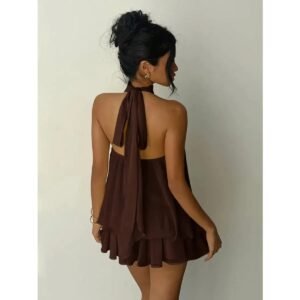 Women's Halter Neck Backless Chiffon Party Mini Dress