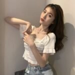Women's Ruffle Knit Crop Top with Short Sleeves