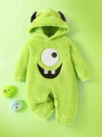 Baby Monster Embroidered Plush Jumpsuit with Ear Hat