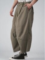 Men's Baggy Wide Leg Cropped Trousers with Elastic Waist