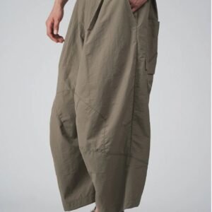 Men's Baggy Wide Leg Cropped Trousers with Elastic Waist