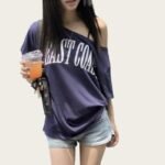 Women's Retro Off-Shoulder Loose Fit T-Shirt