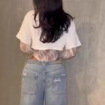 Women's Lace Jacquard Sleeve Slim Fit Bodysuit