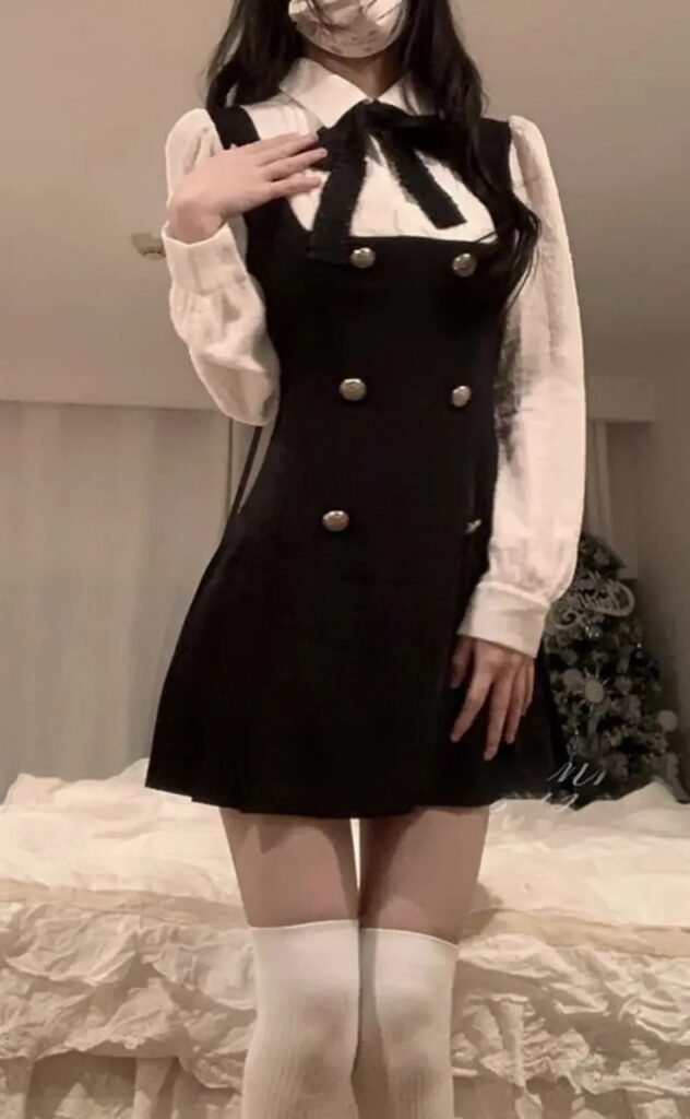 Preppy Bow Tie Fake Two-Piece Dress for Women