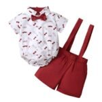 Baby Boys Shirt and Suspender Shorts Set