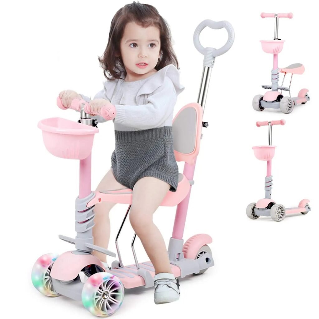 Kids Three-Wheel Scooter with Seat and LED Wheels